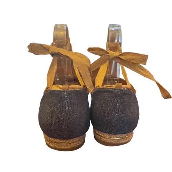 Gabriela Ephrem Leather Denim Flats Gold Lace Ankle Ribbon Size EU 37 (US 6.5) - Picture 5 of 10